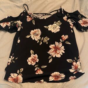 Kaileigh Black Floral Cold Shoulder Blouse